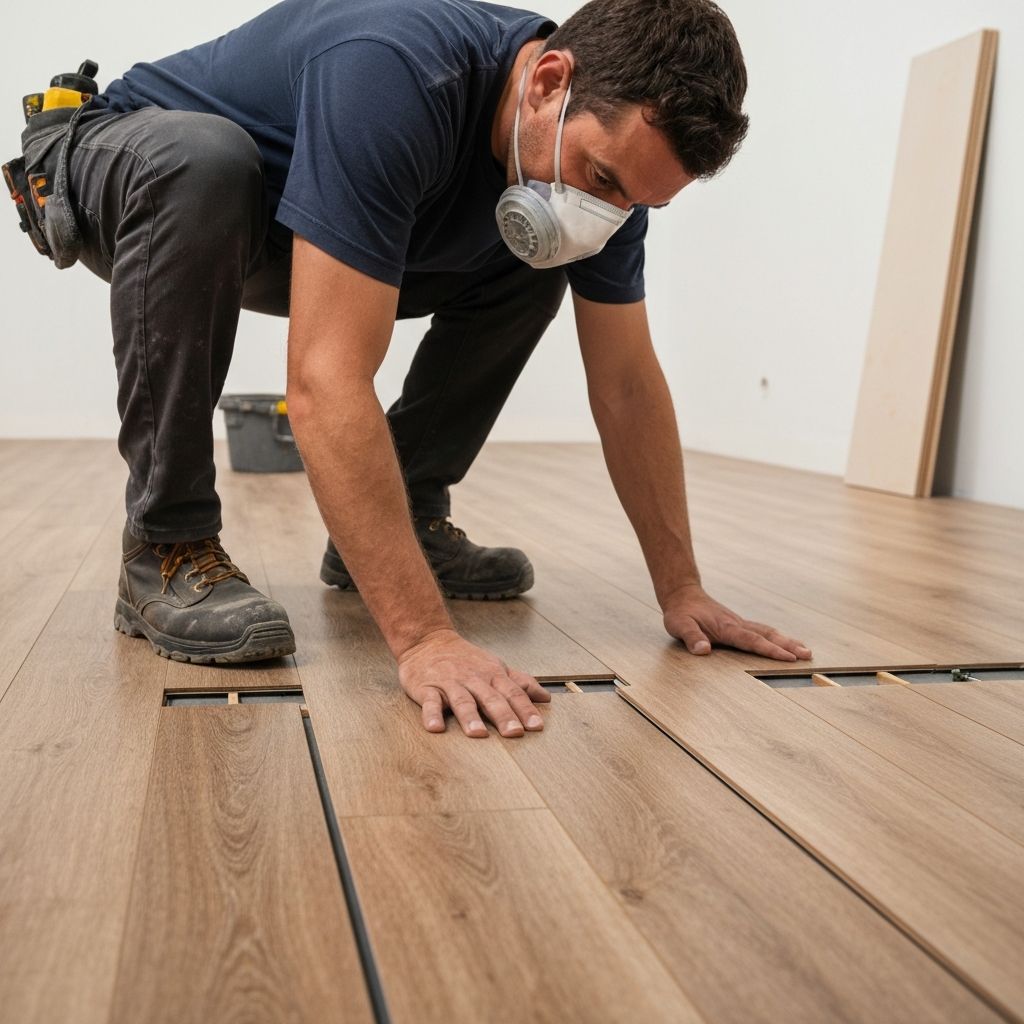 Rafał bei der Bodenverlegung